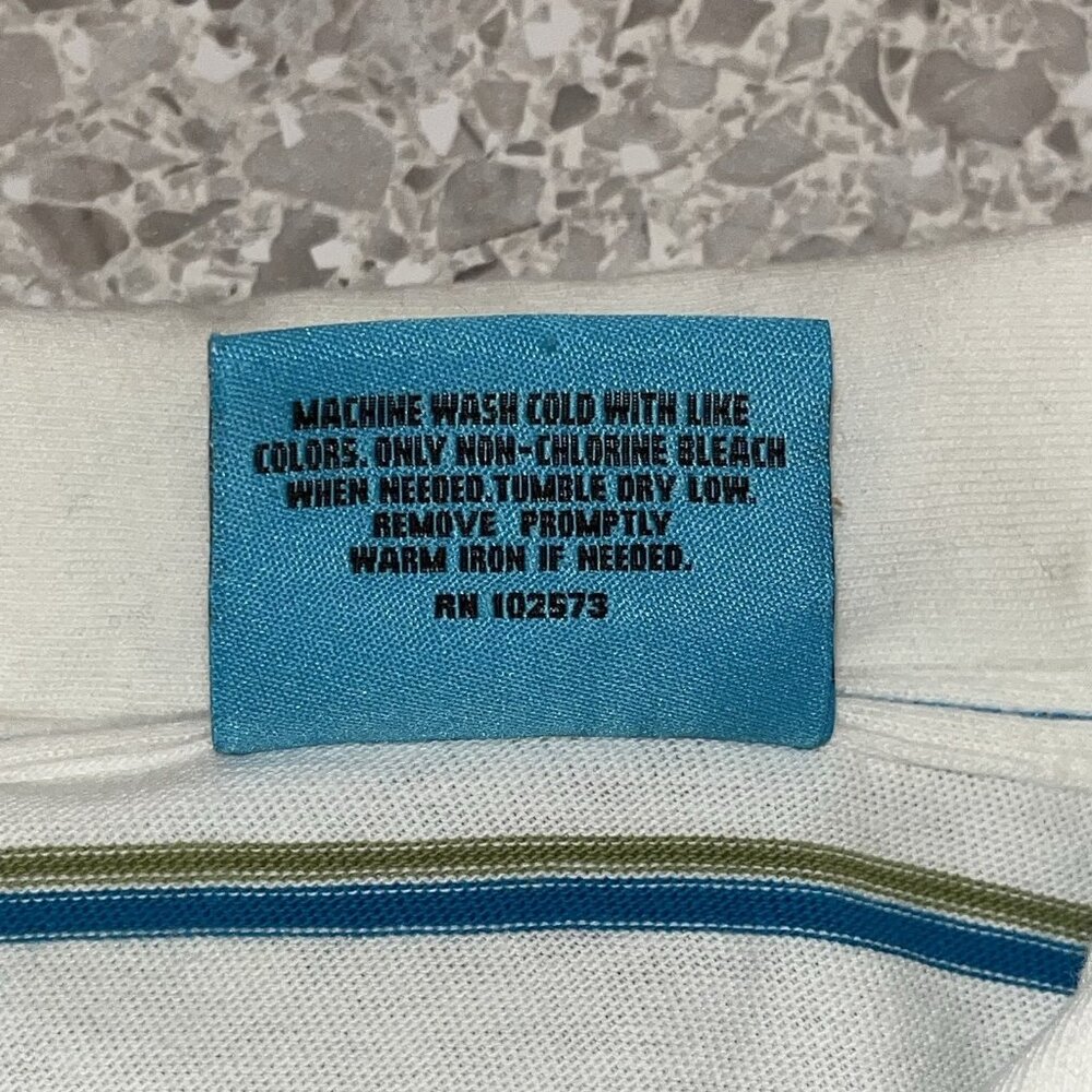 Abercrombie Fitch Polo Shirt Mens Large White Blue Green Pin Stripe Sailboat Tag - Picture 8 of 8